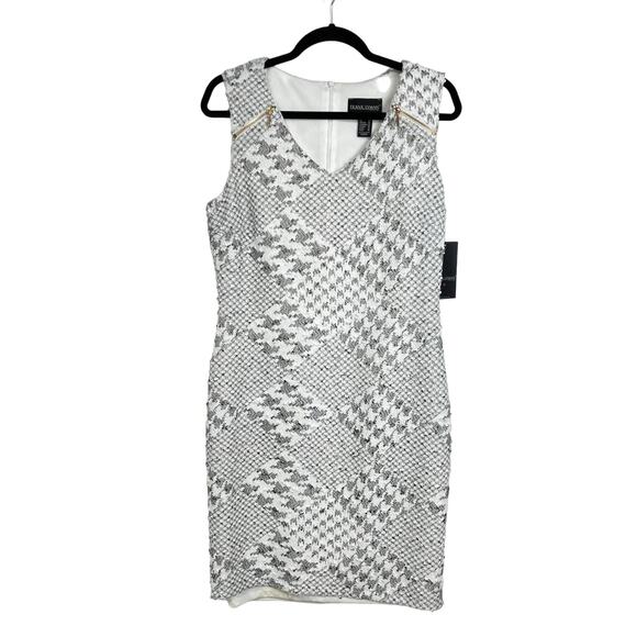 NWT Frank Lyman Tweed Houndstooth Sequin Sleeveless Sheath Dress 10 White Grey - Picture 1 of 8